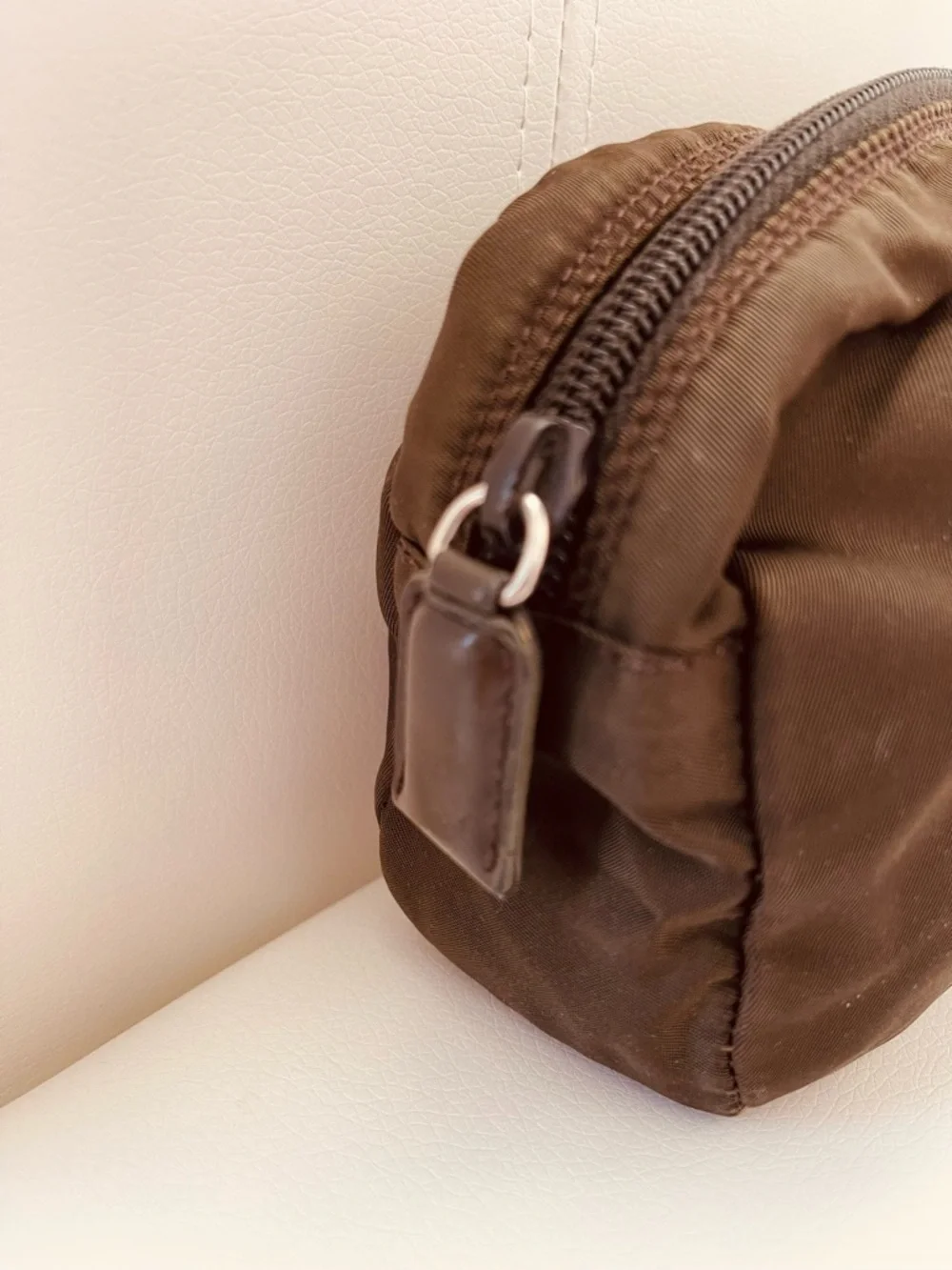 PRADA Vintage Tessuto Nylon Cosmetic Pouch - Olive/White factory tag #59 - Picture 5 of 6